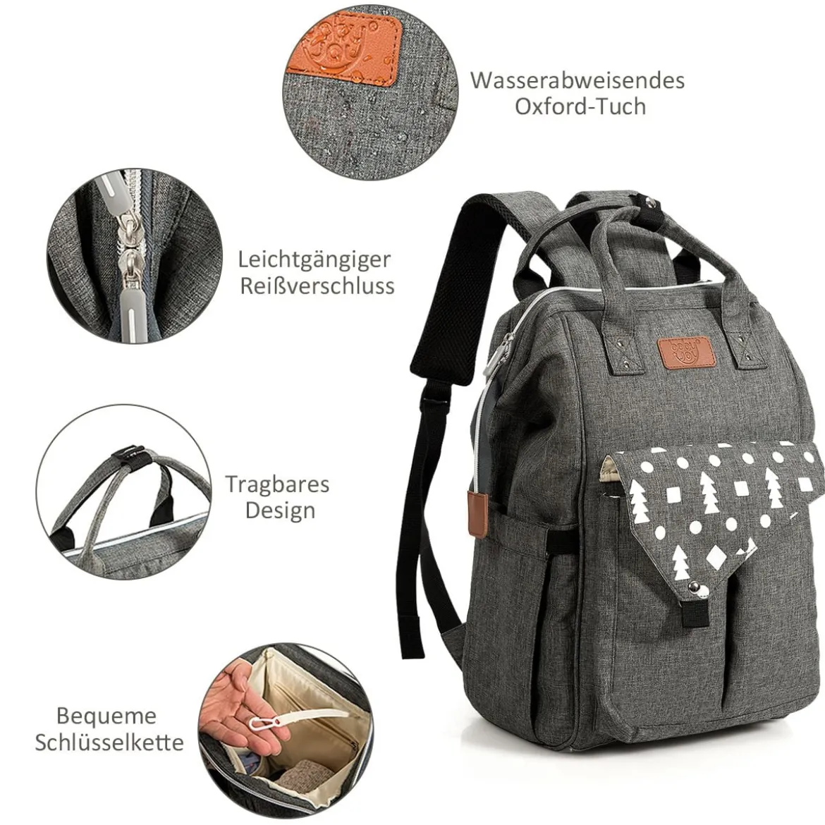 Baby Wickelrucksack Wickeltasche multifunktional Babytasche Grau