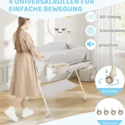 Baby Wickeltisch faltbare Wickelstation mit Wasserbecken Aufbewahrungskorb Grau