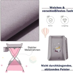 Baby-Wickeltisch Klappbare Baby-Wickelstation mit Aufbewahrungskorb 93 x 68 x 103 cm Grau