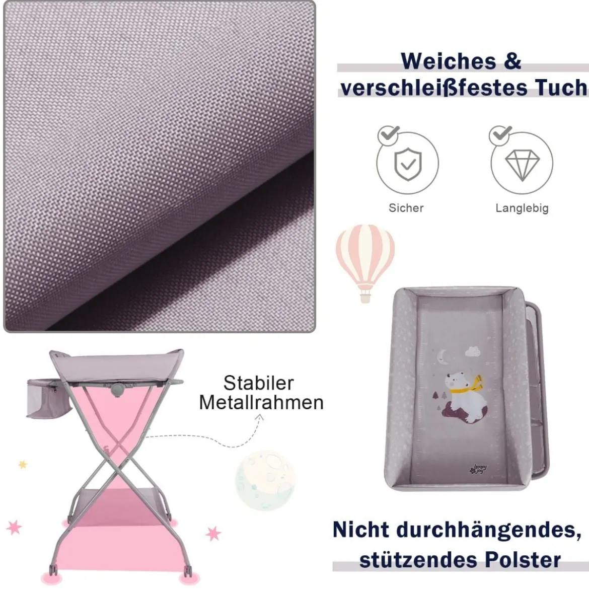 Baby-Wickeltisch Klappbare Baby-Wickelstation mit Aufbewahrungskorb 93 x 68 x 103 cm Grau