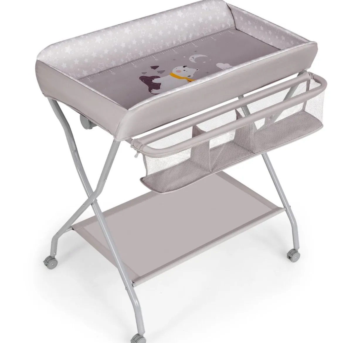 Baby-Wickeltisch Klappbare Baby-Wickelstation mit Aufbewahrungskorb 93 x 68 x 103 cm Grau