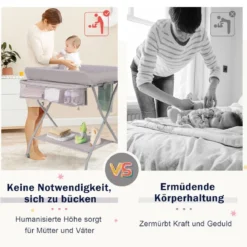 Baby-Wickeltisch Klappbare Baby-Wickelstation mit Aufbewahrungskorb 93 x 68 x 103 cm Grau