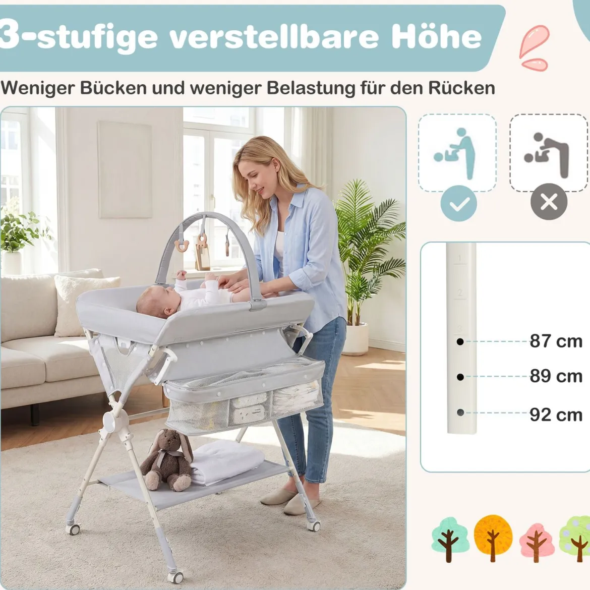 Baby Wickeltisch Klappbare Wickelstation mit Aufbewahrungstasche Ablage Spielzeug