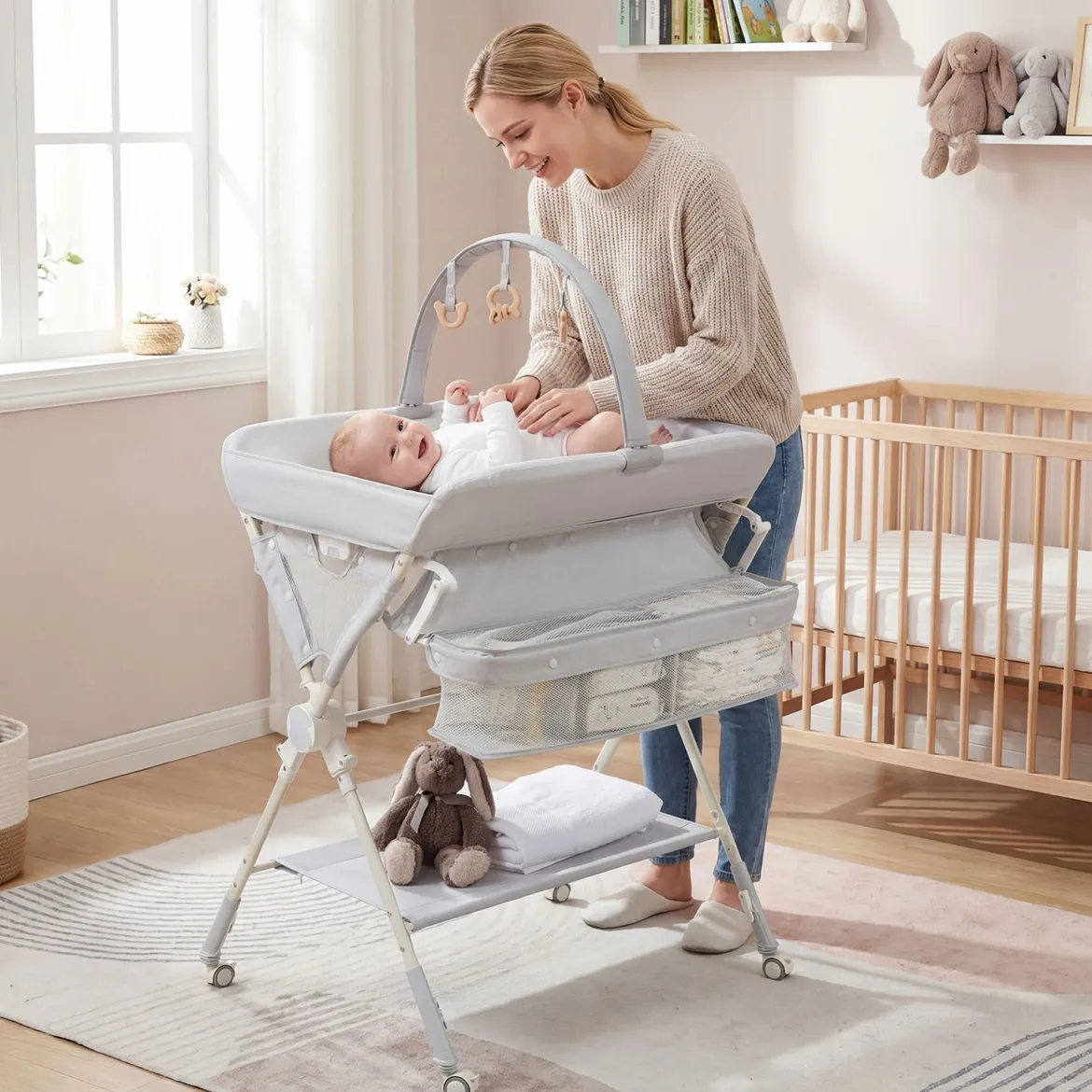 Baby Wickeltisch Klappbare Wickelstation mit Aufbewahrungstasche Ablage Spielzeug
