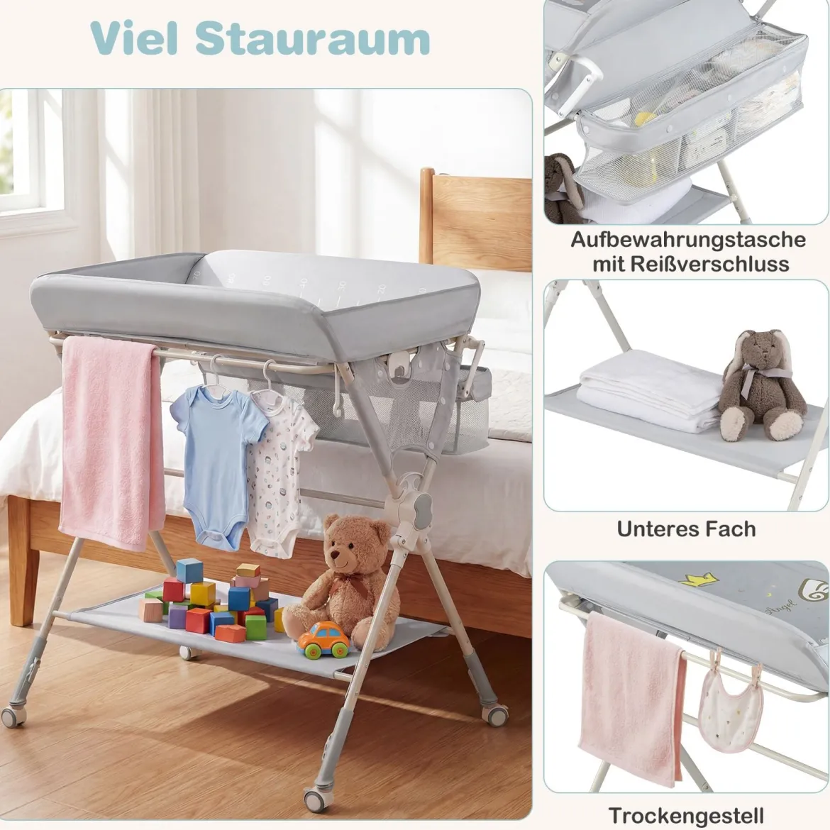 Baby Wickeltisch Klappbare Wickelstation mit Aufbewahrungstasche Ablage Spielzeug