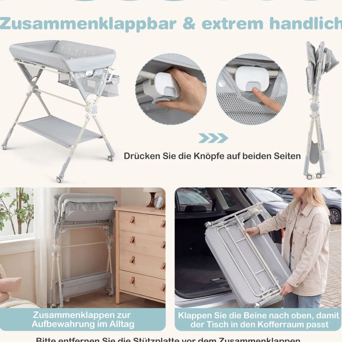 Baby Wickeltisch Klappbare Wickelstation mit Aufbewahrungstasche Ablage Spielzeug