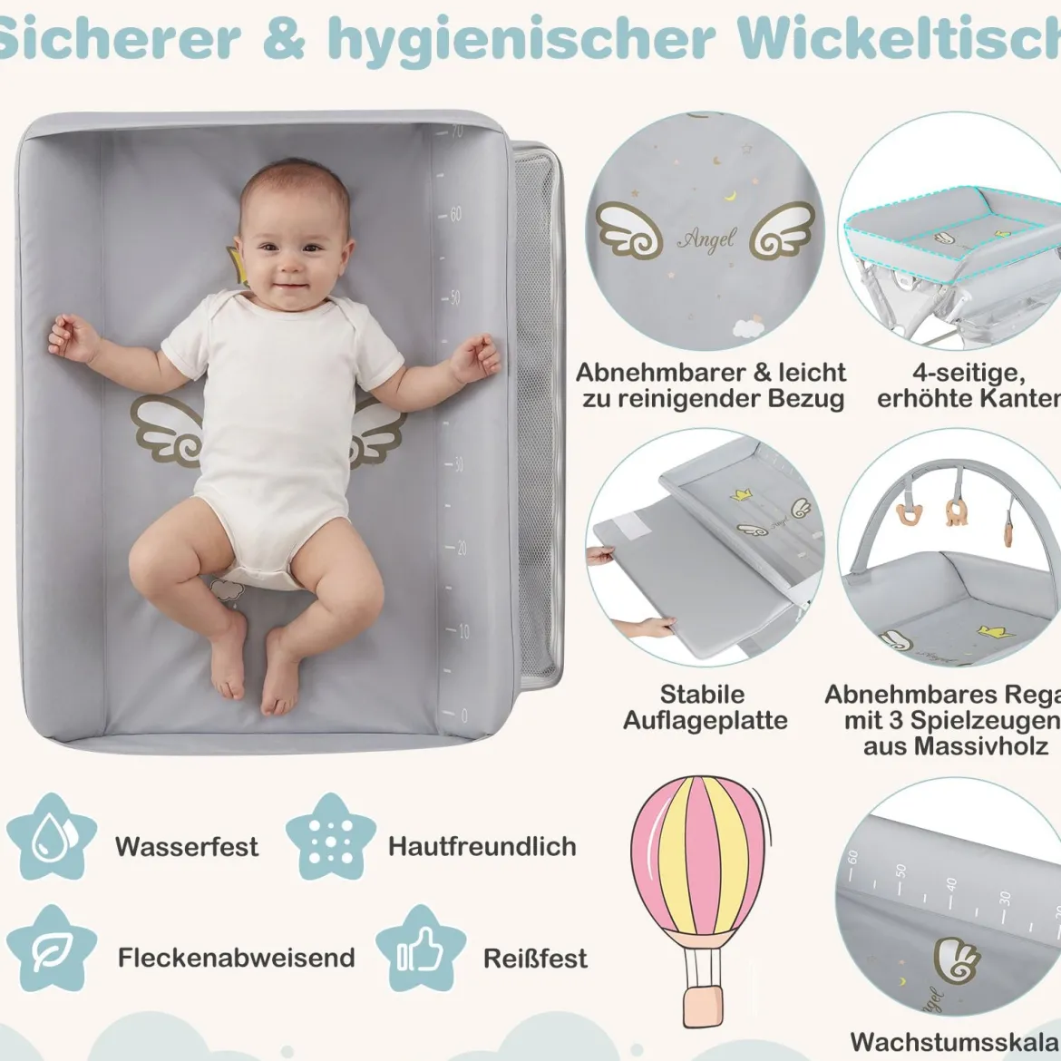 Baby Wickeltisch Klappbare Wickelstation mit Aufbewahrungstasche Ablage Spielzeug