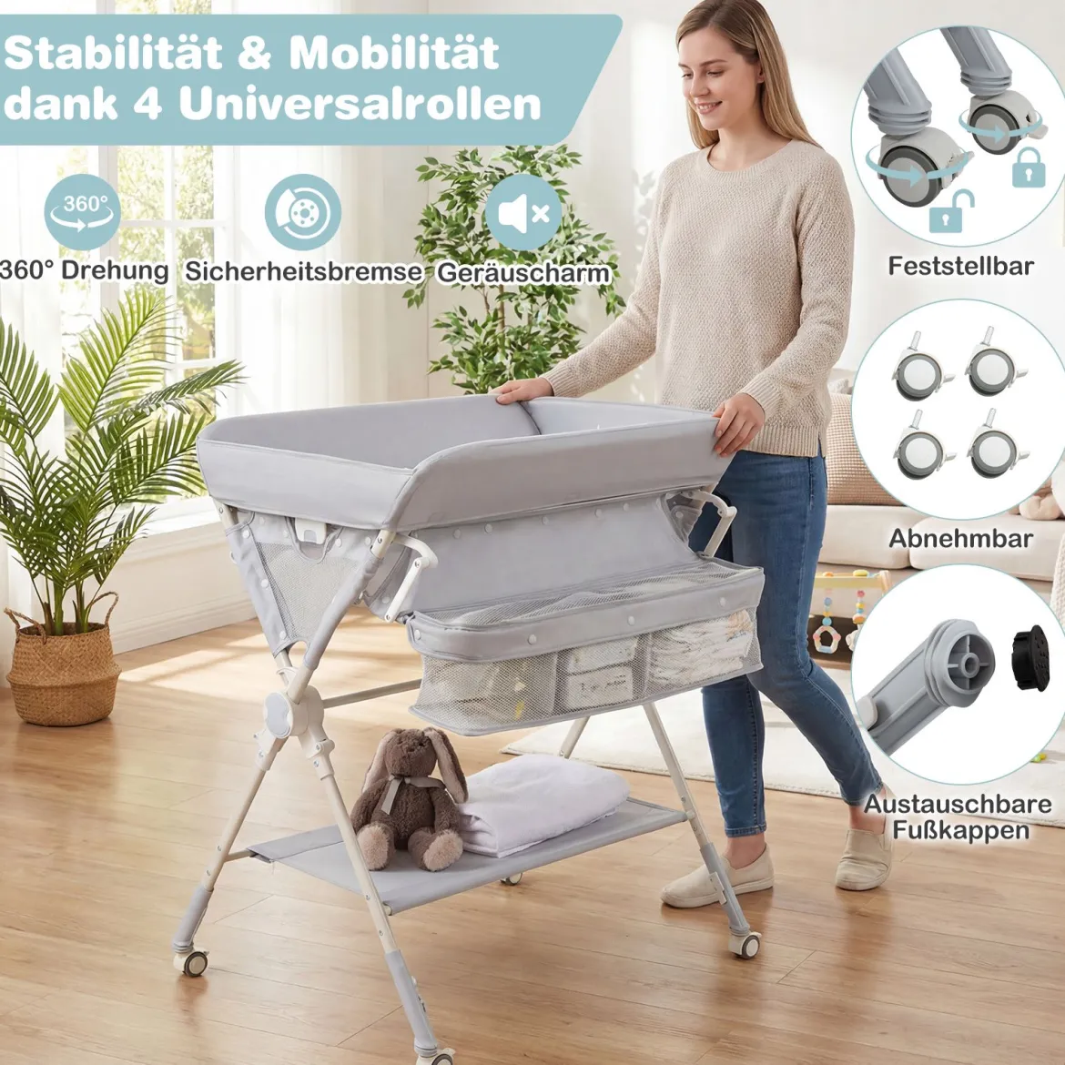 Baby Wickeltisch Klappbare Wickelstation mit Aufbewahrungstasche Ablage Spielzeug