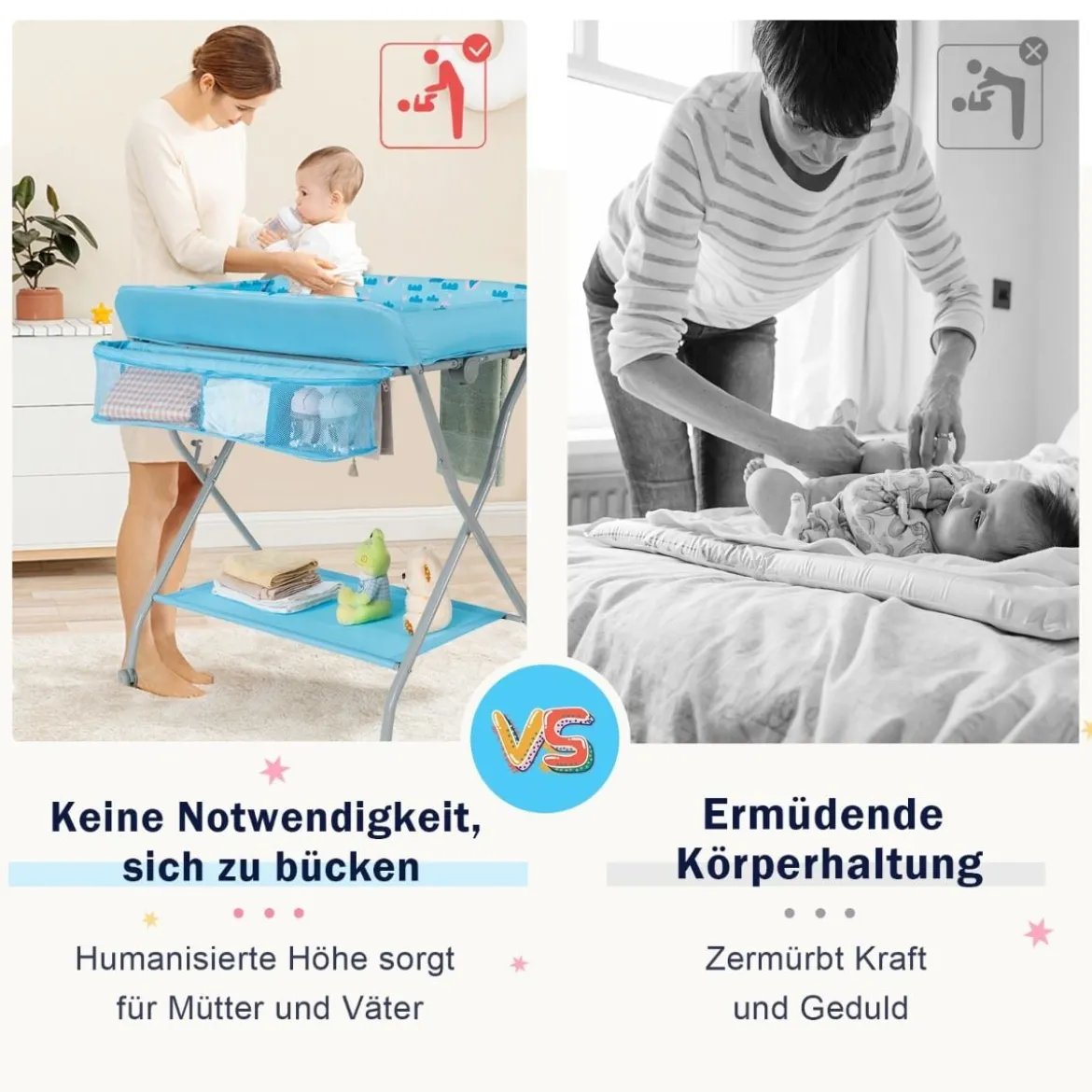 Baby Wickeltisch mit großem Aufbewahrungskorb und Regal für Neugeborene Blau