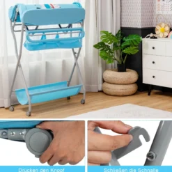 Baby Wickeltisch mit großem Aufbewahrungskorb und Regal für Neugeborene Blau