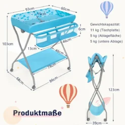 Baby Wickeltisch mit großem Aufbewahrungskorb und Regal für Neugeborene Blau
