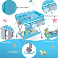 Baby Wickeltisch mit großem Aufbewahrungskorb und Regal für Neugeborene Blau