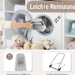 Babywippe klappbar Babyschaukel mit 5-Punkt-Sicherheitsgurt tragbarer Wippensitz Grau