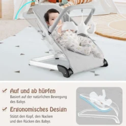 Babywippe klappbar Babyschaukel mit 5-Punkt-Sicherheitsgurt tragbarer Wippensitz Grau