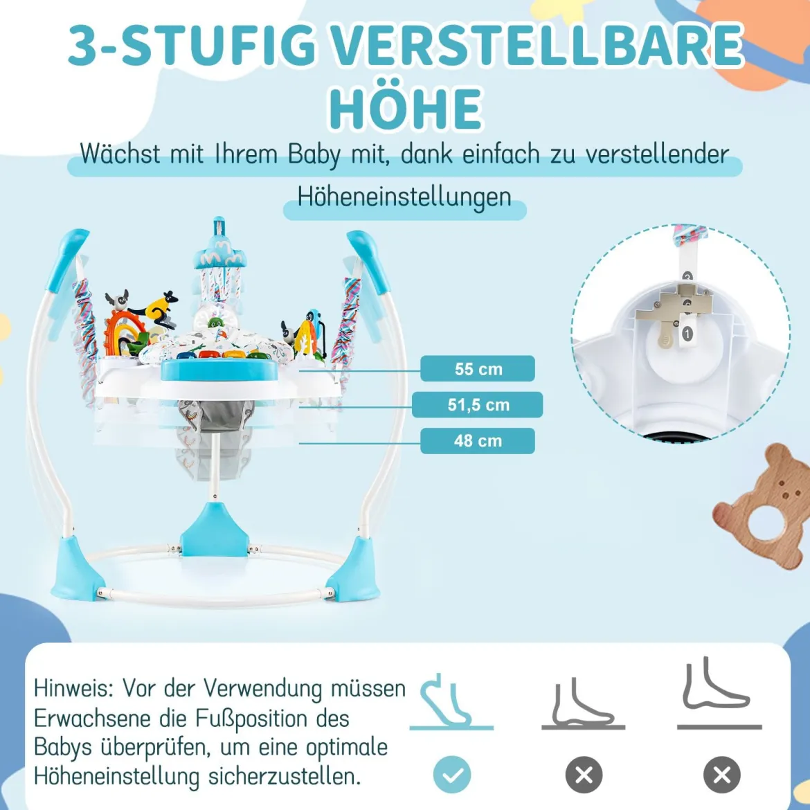 Baby-Wippe & -Springer mit 6 Interaktiven Spielzeugen & Lichtern & Musik Blau