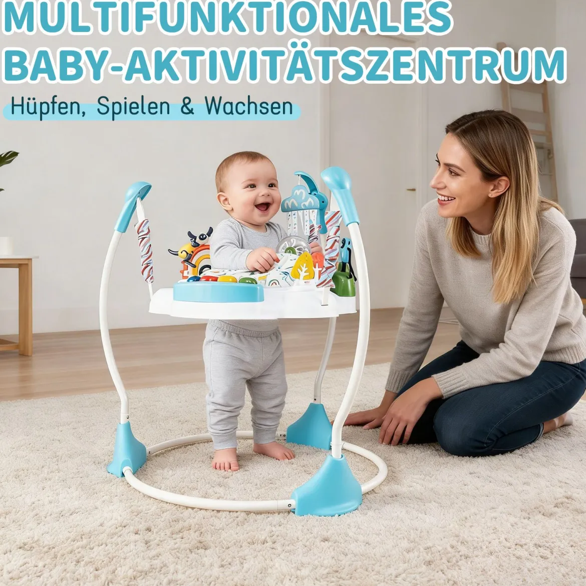 Baby-Wippe & -Springer mit 6 Interaktiven Spielzeugen & Lichtern & Musik Blau