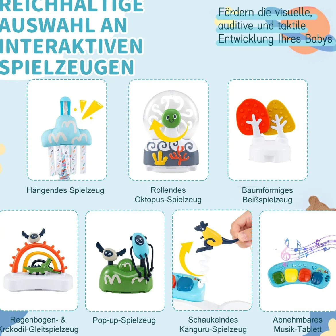 Baby-Wippe & -Springer mit 6 Interaktiven Spielzeugen & Lichtern & Musik Blau