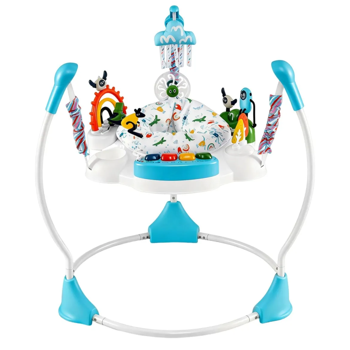 Baby-Wippe & -Springer mit 6 Interaktiven Spielzeugen & Lichtern & Musik Blau