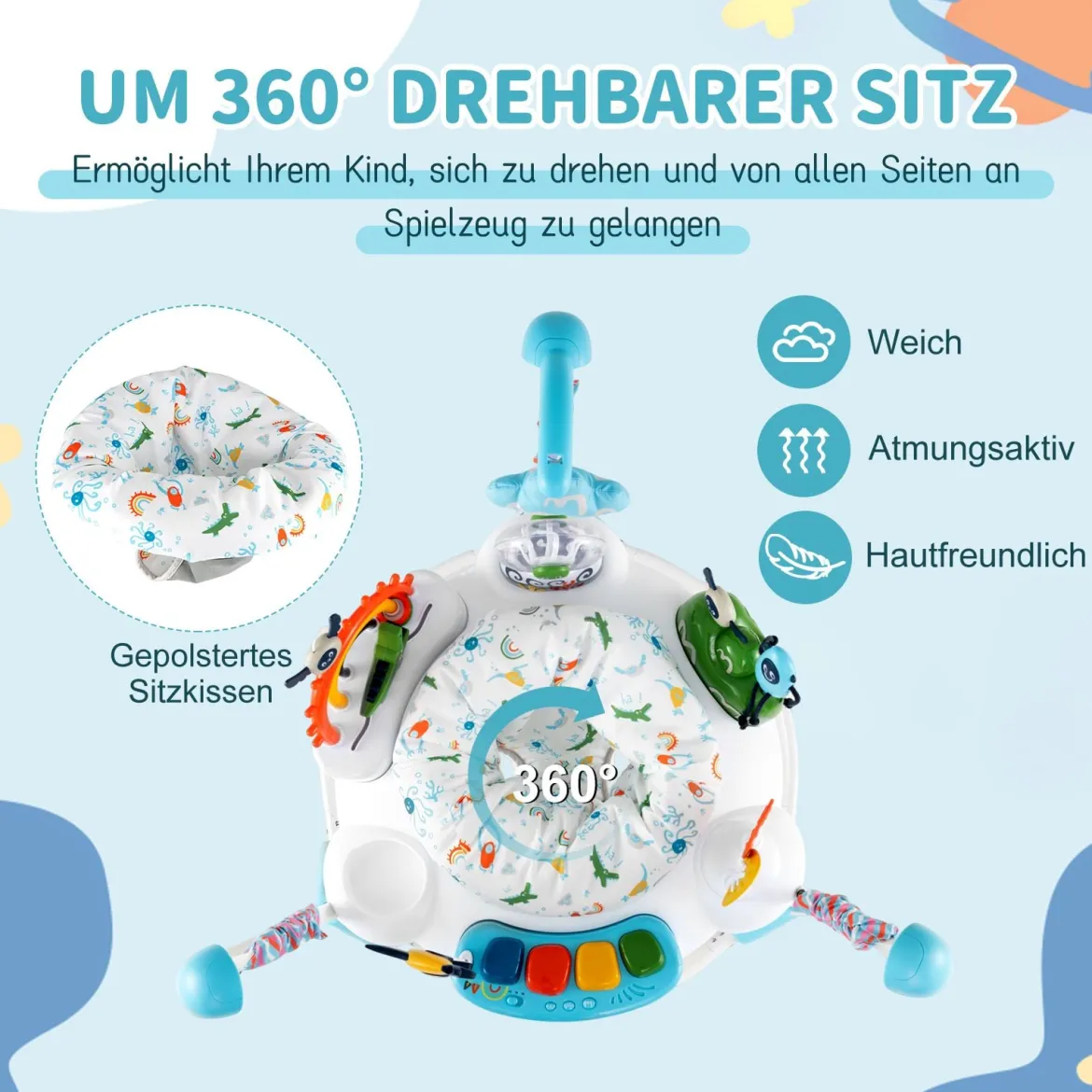 Baby-Wippe & -Springer mit 6 Interaktiven Spielzeugen & Lichtern & Musik Blau