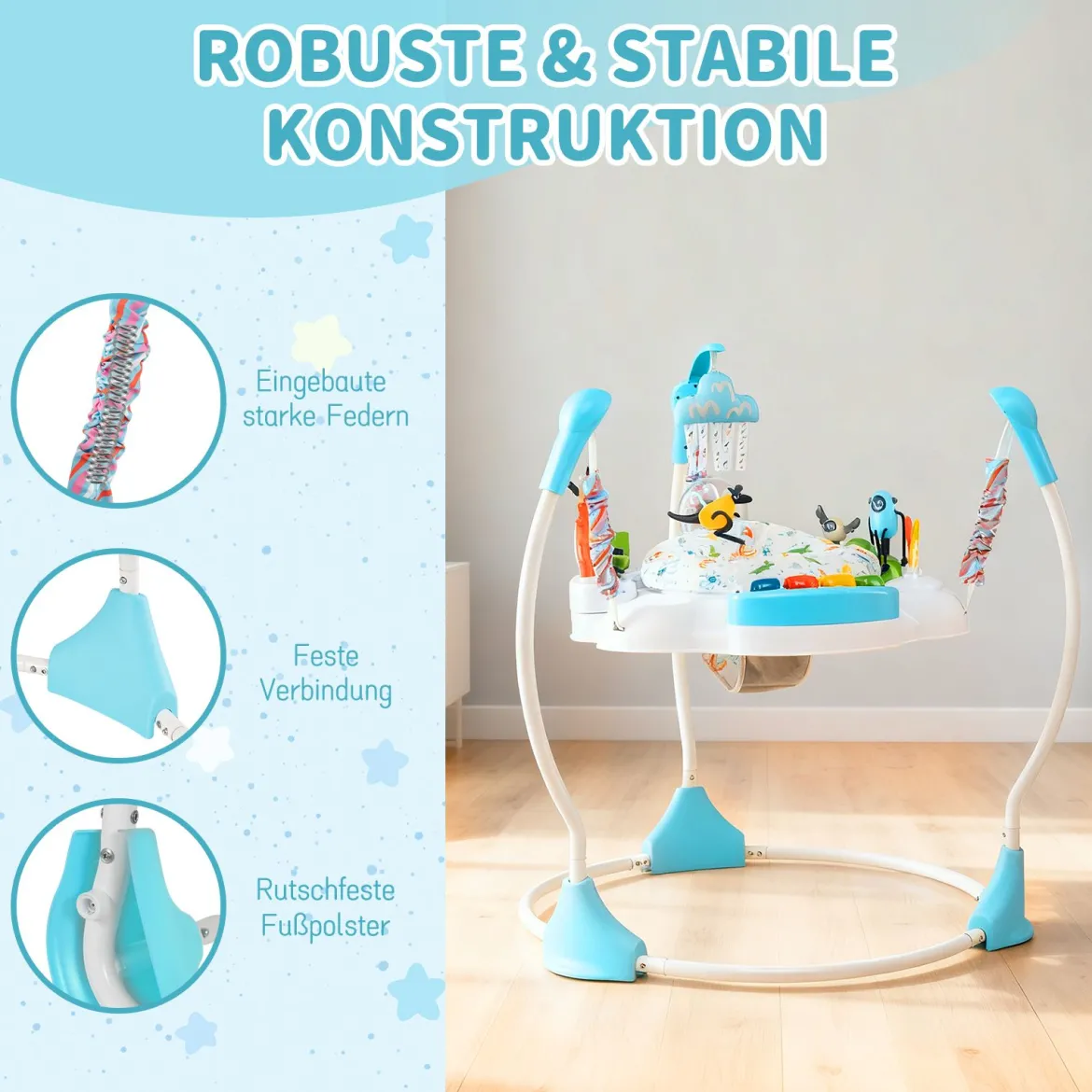 Baby-Wippe & -Springer mit 6 Interaktiven Spielzeugen & Lichtern & Musik Blau