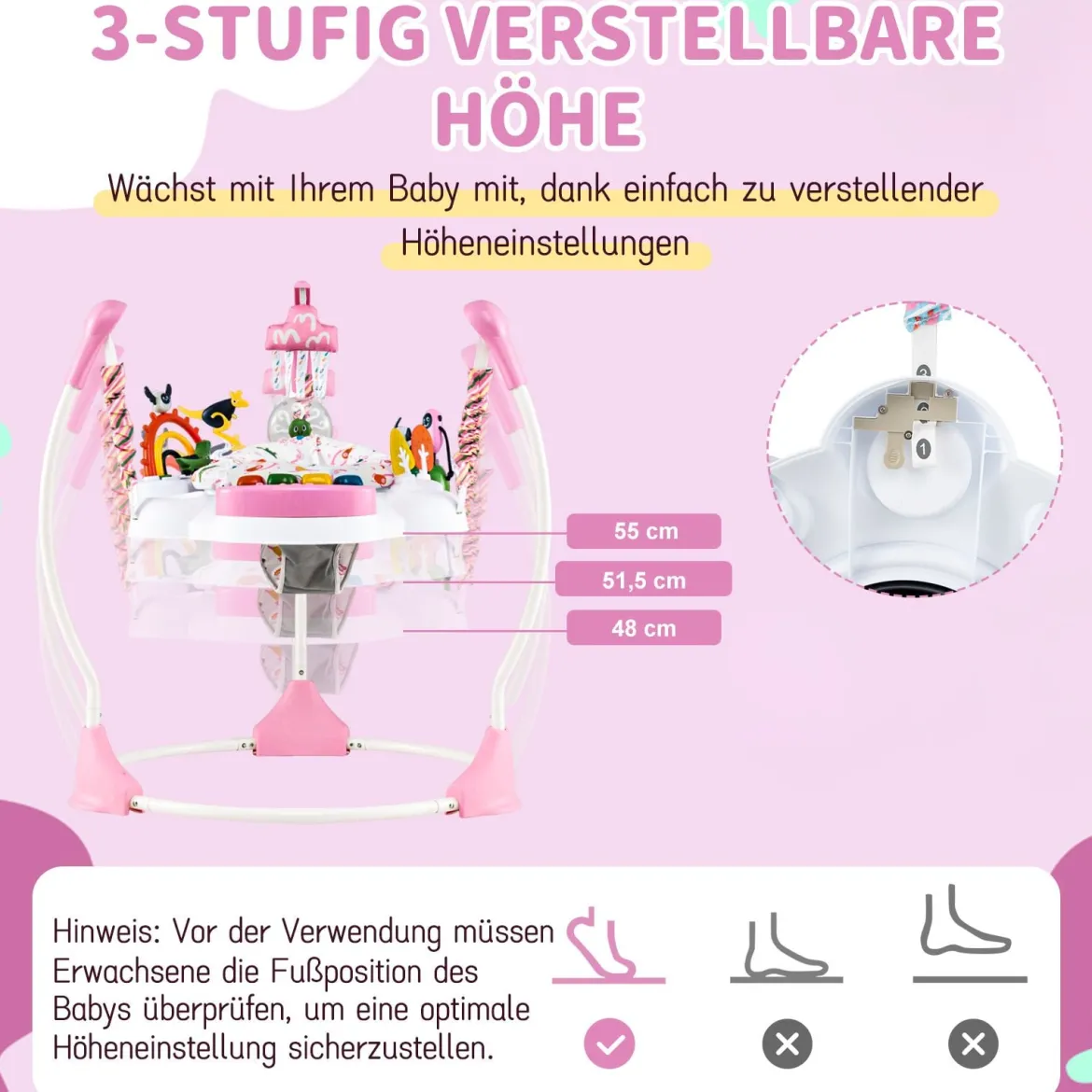 Baby-Wippe & -Springer mit 6 Interaktiven Spielzeugen & Lichtern & Musik Rosa