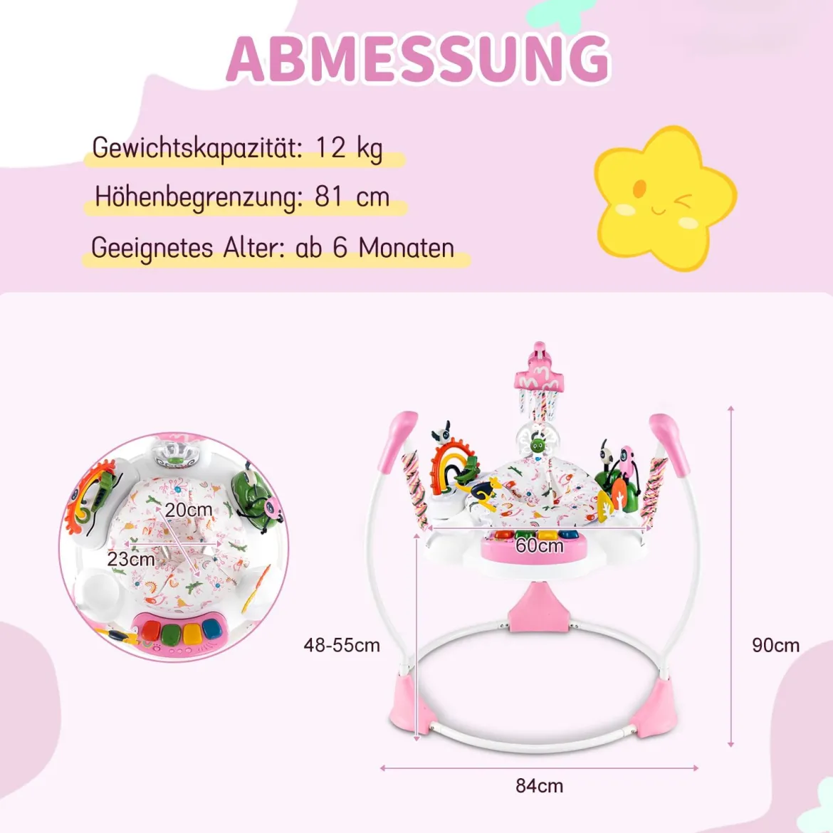 Baby-Wippe & -Springer mit 6 Interaktiven Spielzeugen & Lichtern & Musik Rosa