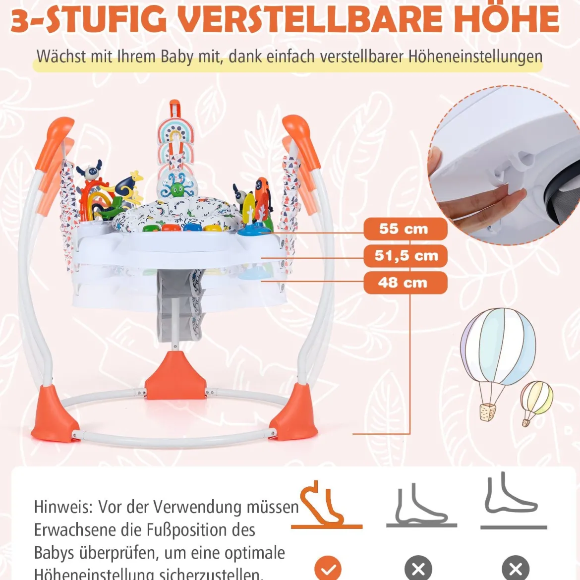 Baby-Wippe & -Springer mit 6 Interaktiven Spielzeugen & Lichtern & Musik Orange