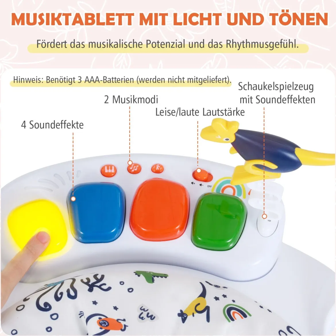 Baby-Wippe & -Springer mit 6 Interaktiven Spielzeugen & Lichtern & Musik Orange