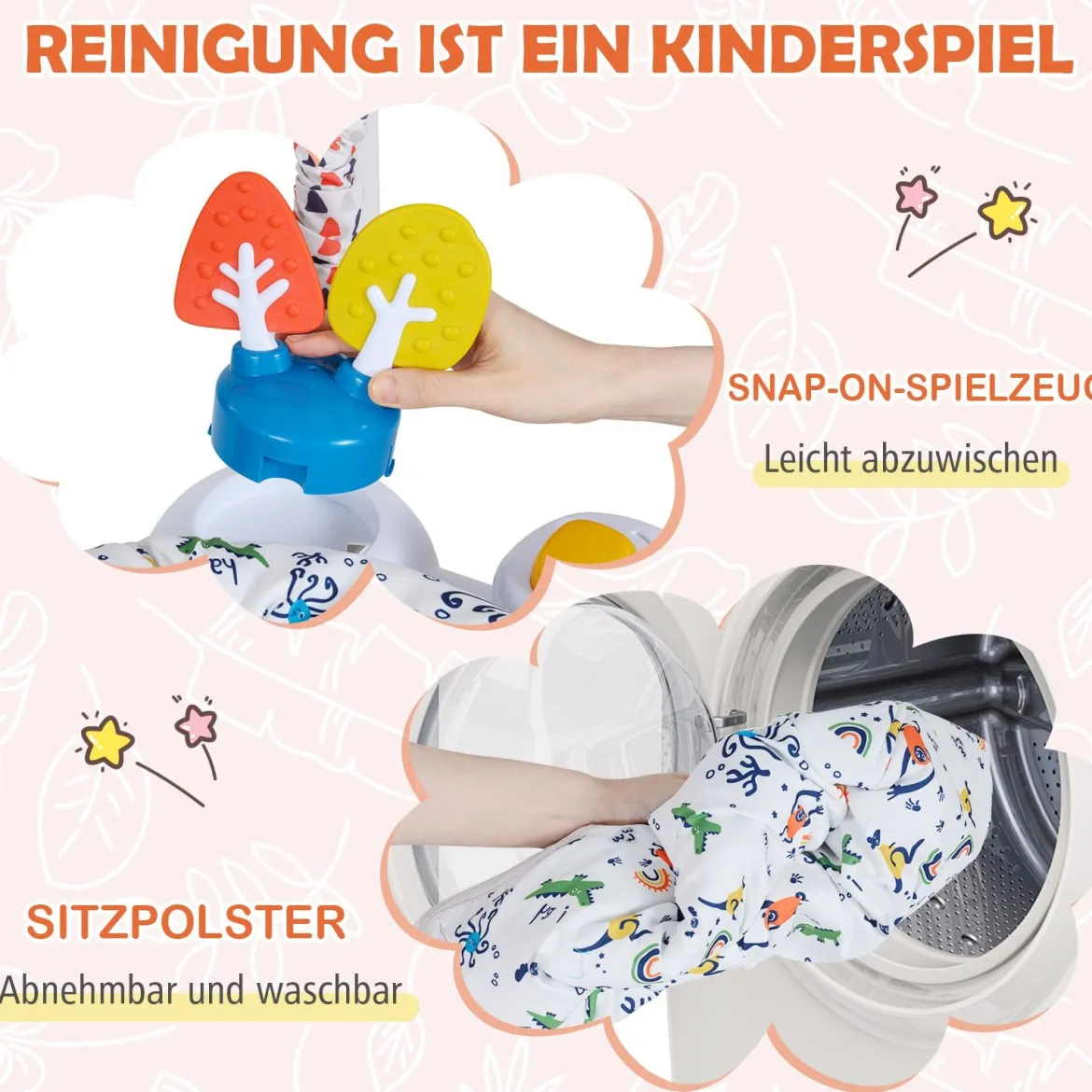 Baby-Wippe & -Springer mit 6 Interaktiven Spielzeugen & Lichtern & Musik Orange