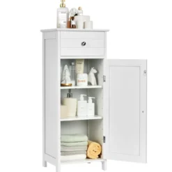 Badezimmer-Bodenschrank Freistehender Schrank mit Schublade Badschrank 35,6 x 30,5 x 88 cm Weiß