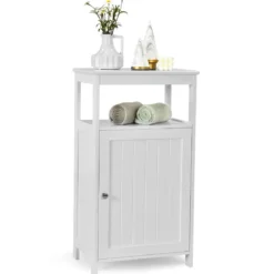 Badezimmer Bodenschrank mit Einzeltür und verstellbarem Regal hölzerner Aufbewahrungsschrank Weiß
