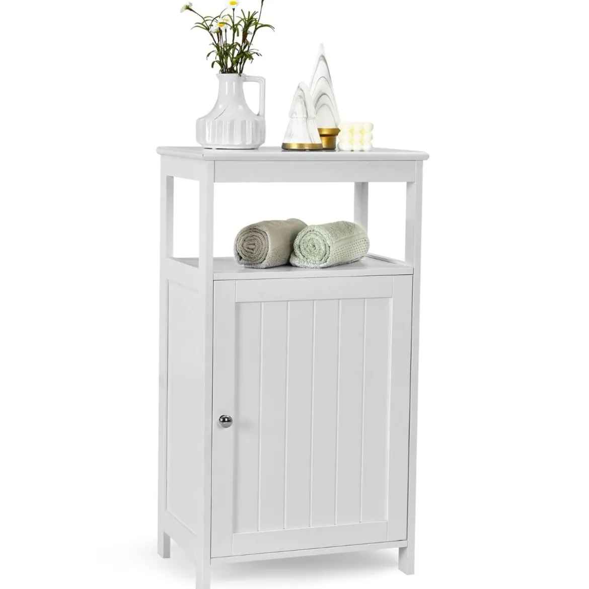 Badezimmer Bodenschrank mit Einzeltür und verstellbarem Regal hölzerner Aufbewahrungsschrank Weiß