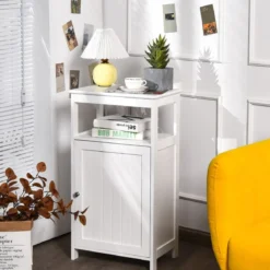 Badezimmer Bodenschrank mit Einzeltür und verstellbarem Regal hölzerner Aufbewahrungsschrank Weiß