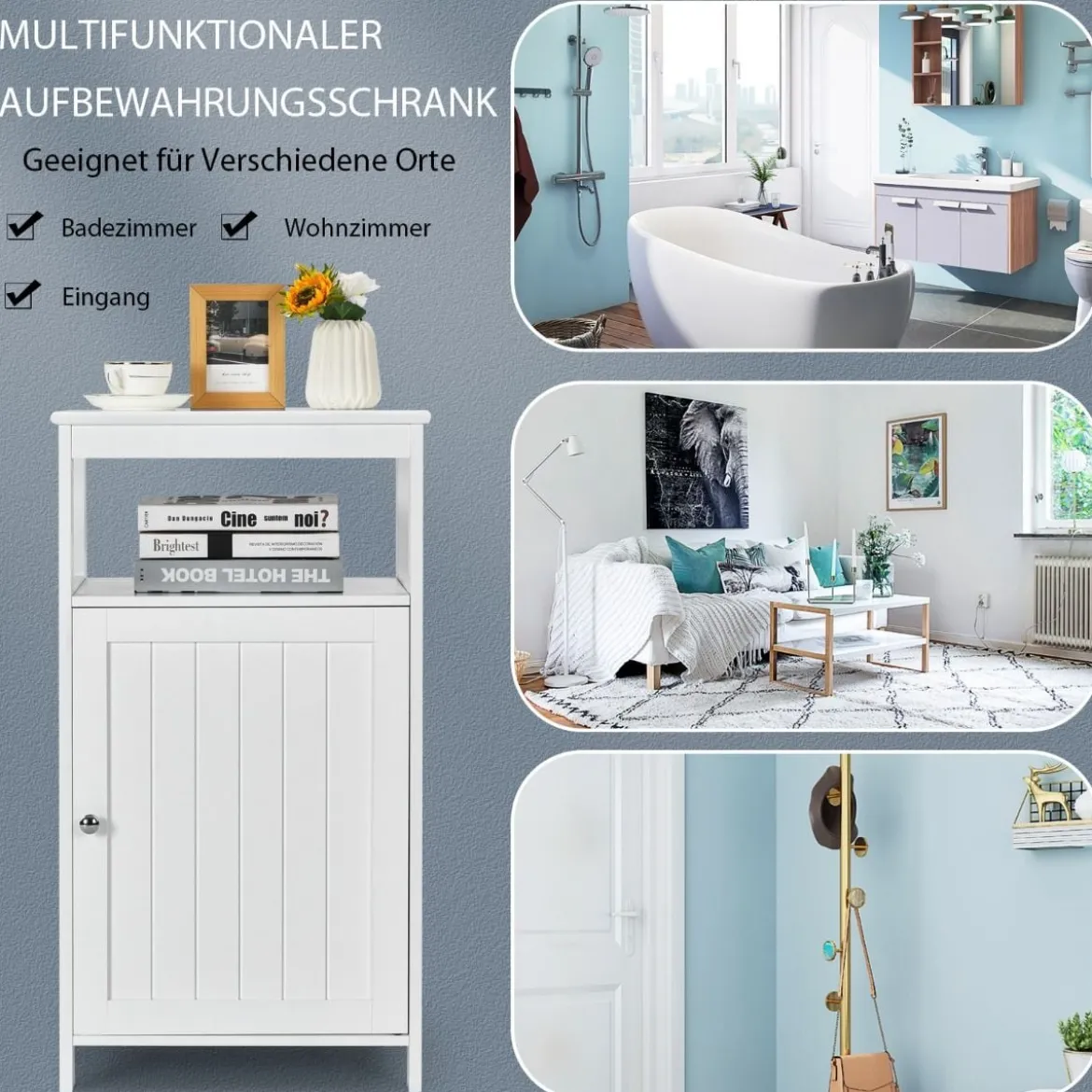 Badezimmer Bodenschrank mit Einzeltür und verstellbarem Regal hölzerner Aufbewahrungsschrank Weiß