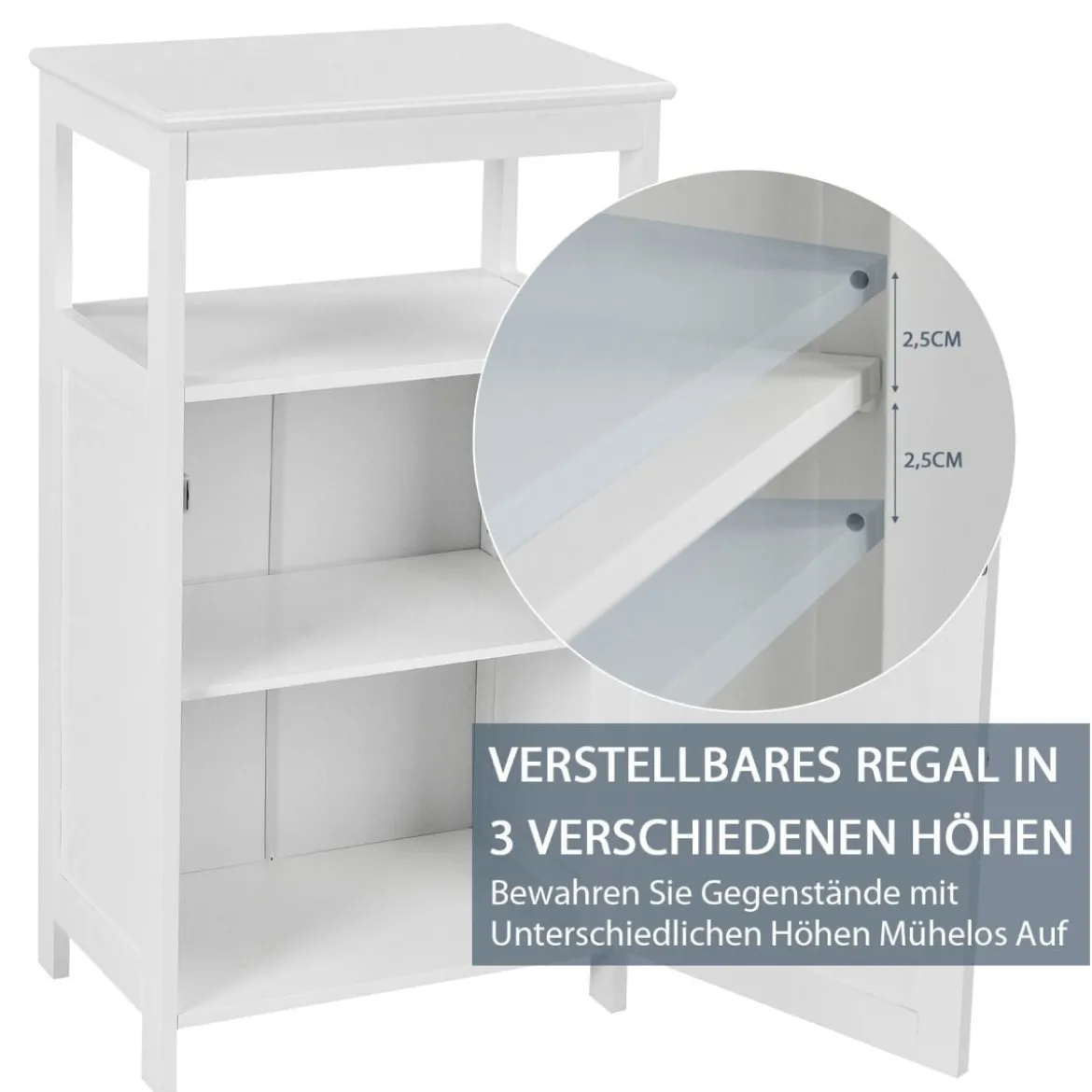 Badezimmer Bodenschrank mit Einzeltür und verstellbarem Regal hölzerner Aufbewahrungsschrank Weiß