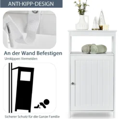 Badezimmer Bodenschrank mit Einzeltür und verstellbarem Regal hölzerner Aufbewahrungsschrank Weiß