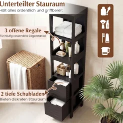 Badezimmer Hochschrank Badhochschrank Badschrank mit 2 Schubladen Holz Schwarz 30 x 30 x 144,5 cm