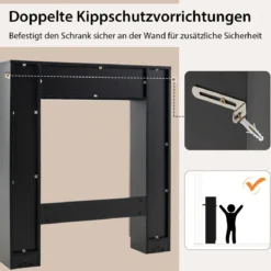 Badezimmerregal für über der Toilette doppeltüriger WC-Schrank mit 2 offenen Fächern Schwarz