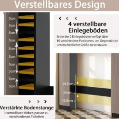 Badezimmerregal für über der Toilette doppeltüriger WC-Schrank mit 2 offenen Fächern Schwarz
