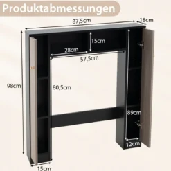 Badezimmerregal für über der Toilette doppeltüriger WC-Schrank mit 2 offenen Fächern Schwarz