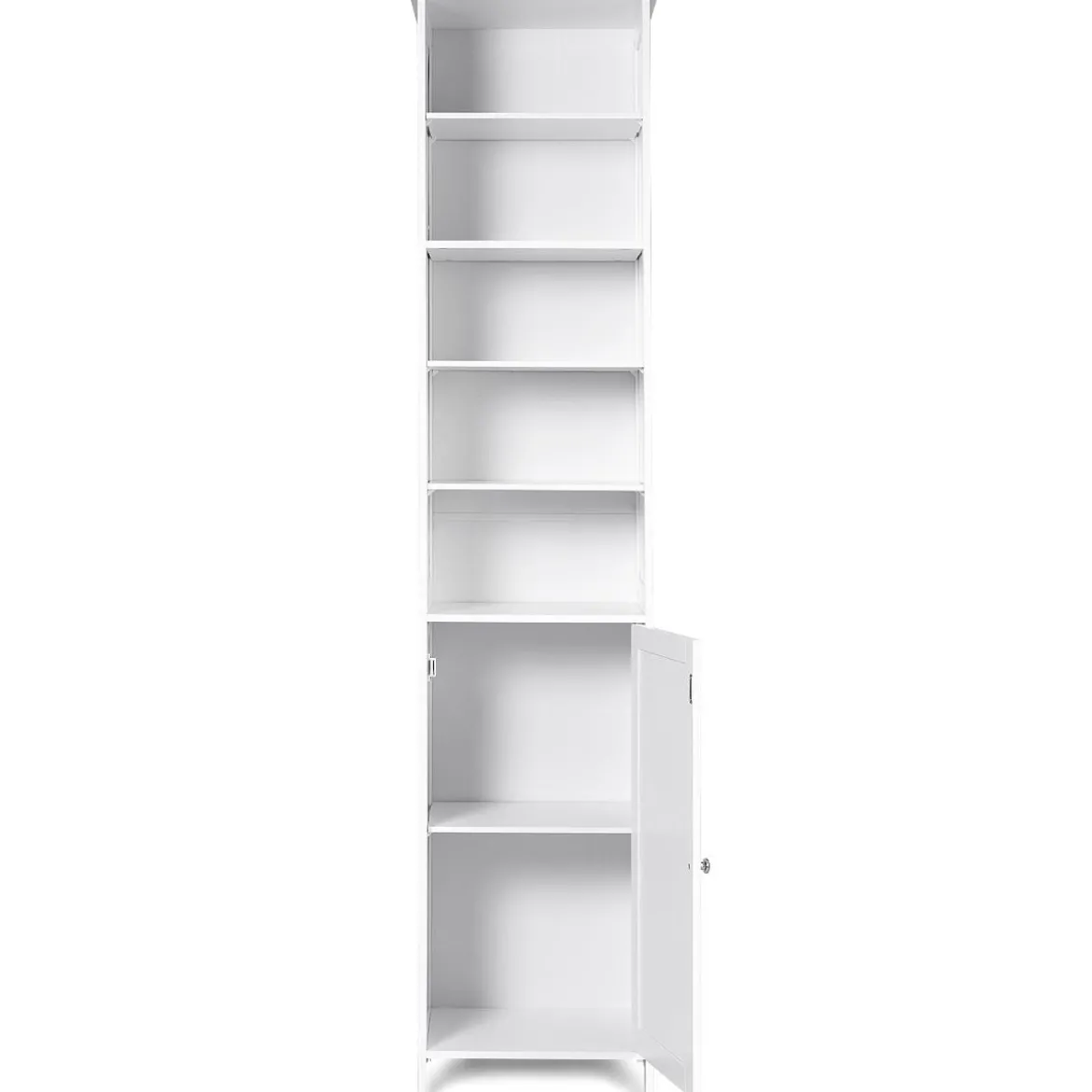 Badezimmerschrank aus Holz Badezimmerhochschrank mit höhenverstellbaren Einlegeböden 39,5 x 34,5 x 181,5 cm Weiß