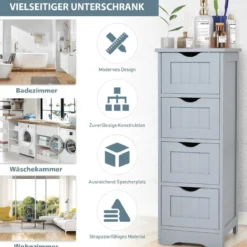 Badezimmerschrank aus Holz mit 4 Schubladen Badkommode 30 x 30 x 82 cm Grau