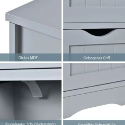 Badezimmerschrank aus Holz mit 4 Schubladen Badkommode 30 x 30 x 82 cm Grau