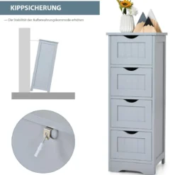 Badezimmerschrank aus Holz mit 4 Schubladen Badkommode 30 x 30 x 82 cm Grau