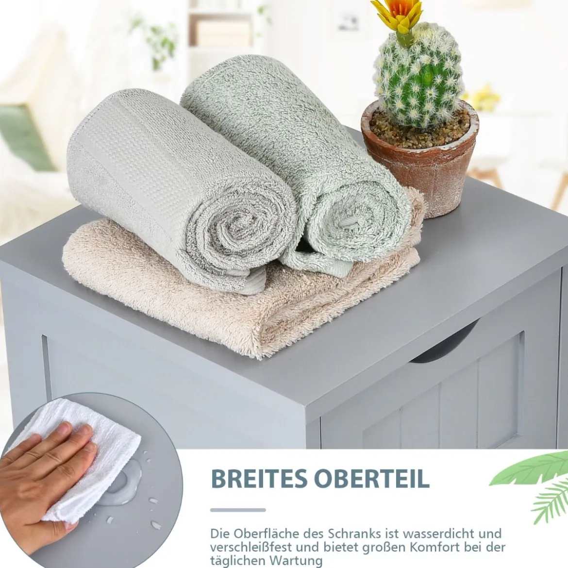 Badezimmerschrank aus Holz mit 4 Schubladen Badkommode 30 x 30 x 82 cm Grau
