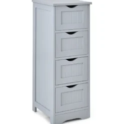 Badezimmerschrank aus Holz mit 4 Schubladen Badkommode 30 x 30 x 82 cm Grau