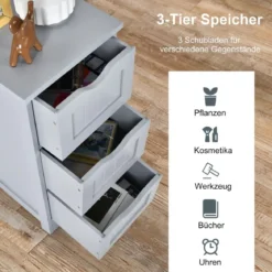 Badezimmerschrank Badschrank mit 3 Schubladen Standschrank Midischrank freistehend Grau