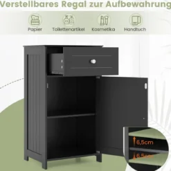Badezimmerschrank Badschrank schmal mit Schublade & Tür 43 x 34 x 77 cm Schwarz/Weiß