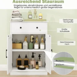 Badezimmerschrank Badschrank mit Schublade Türen & verstellbarem Regal Kommode Holz für Badezimmer 56 x 30 x 80cm Weiß