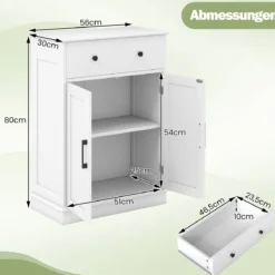 Badezimmerschrank Badschrank mit Schublade Türen & verstellbarem Regal Kommode Holz für Badezimmer 56 x 30 x 80cm Weiß